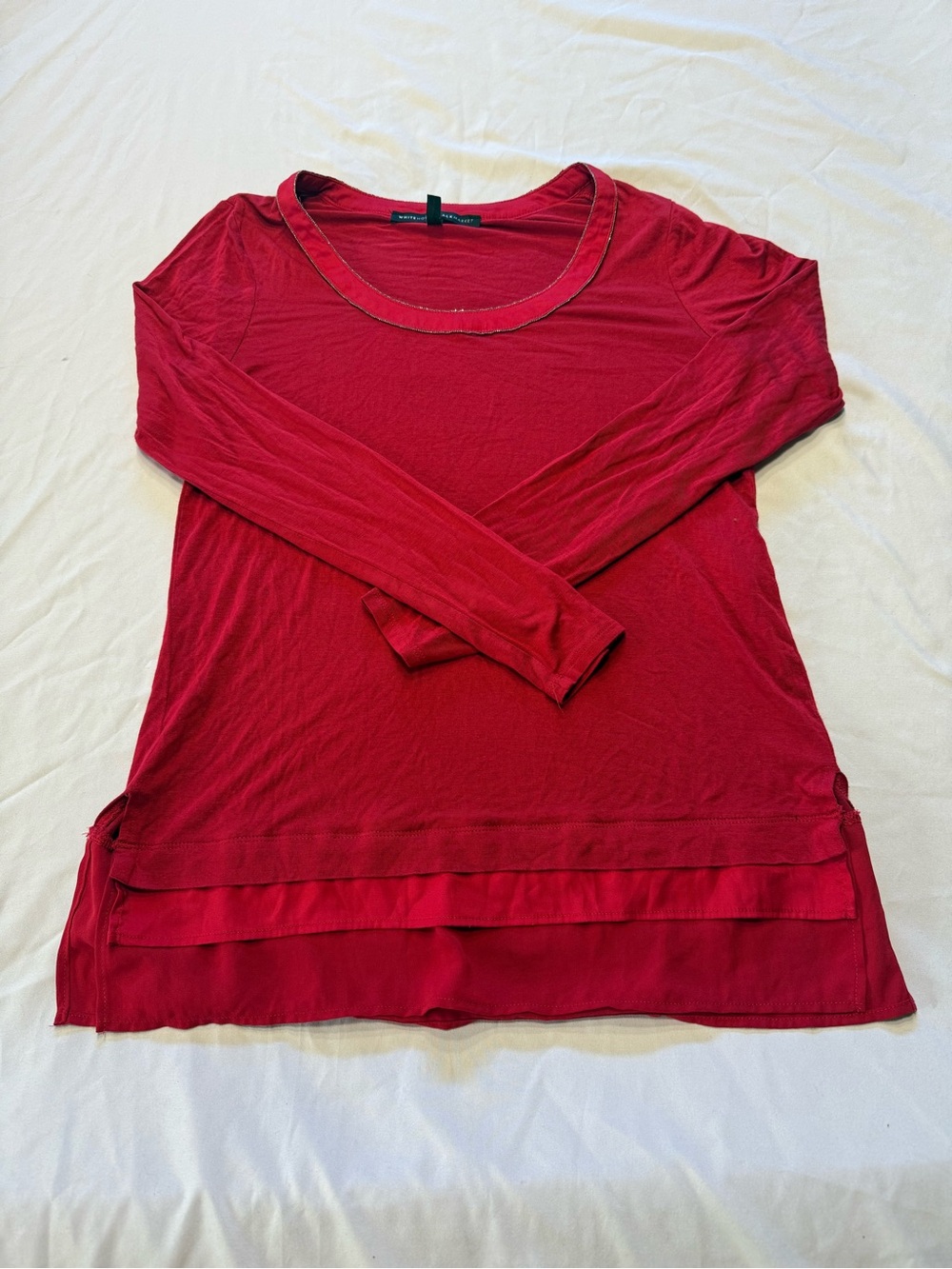 White House Black Market Red Layered-Hem Long Sleeve Tee